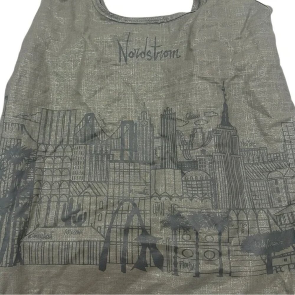 Nordstrom Packable City scape Travel Tote in Silver Foldable Zip Design - Picture 3 of 5